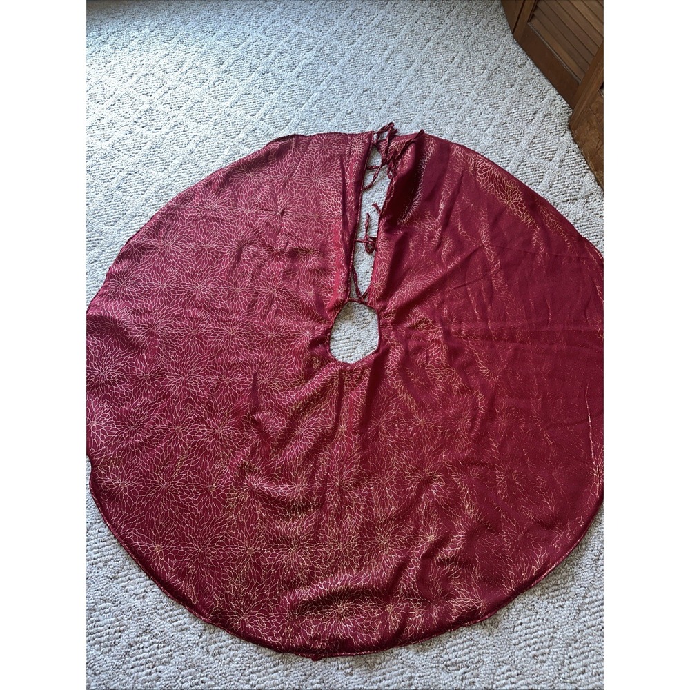 52" Christmas Tree‎ Skirt Red Maroon Gold  Holiday Decor